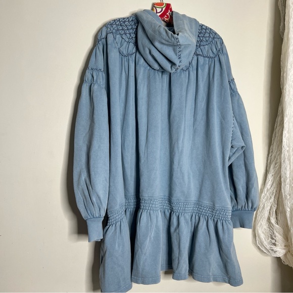 Free People Marty Smocked Embroidered Sweatshirt Hoodie Mini Dress XL - Picture 6 of 6